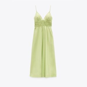 Zara Poplin Midi Dress in Lemon Green